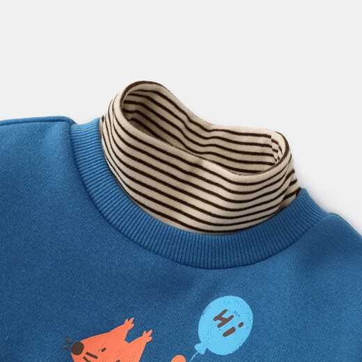 
ciciibear baby plus velvet sweatshirt winter boy red top spring and winter children warm half turtle neck bottom shirt thick Nebula blue 110