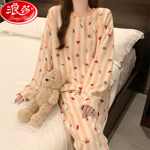 浪莎新款珊瑚绒睡衣女款秋冬季加绒加厚高级感国风熊猫休闲家居服套装 SSM844 L [100-120斤