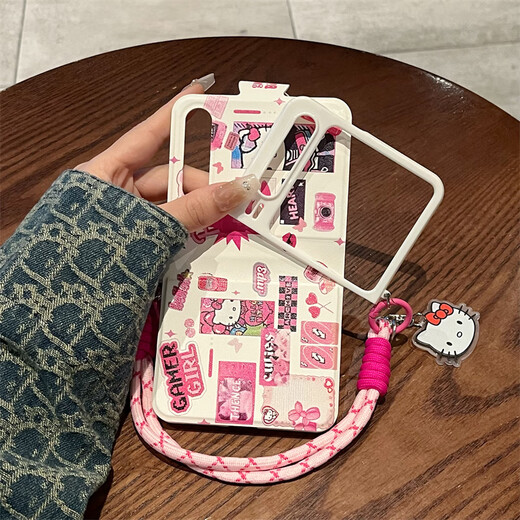 Baiyu eignet sich für Huawei Pura x Mobiltelefonhülle Neue KT-Katzen-Pendellder-Lederarmband Flip Leder Hülle Pura X Collector-Version Weitfaltungsbildschirm Anti-Fall-Fall Full Cover Schutzhülle Ultra-dünner Frauen Pink Kt Katze + Anhänger Armband Purax Collector's Version