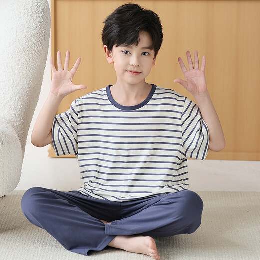 
EMBERLOVE2025 new boys pajamas spring and autumn short-sleeved trousers pure cotton teenagers suit boys children's home clothes N9901 [short length] 130 14 sizes 45-55Jin [Jin equals 0.5 kg]