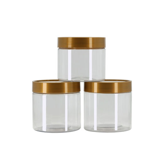 Round square plastic sealed jar transparent food empty plastic bottle nut biscuit flower tea dried fruit packaging storage jar 86*12044g + golden grooved cover + pressure sensitive 50