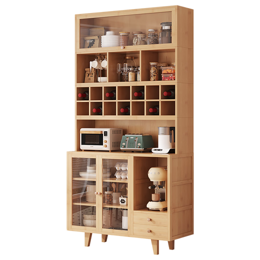 Sizhuge Kitchen Shelves Nordic Sideboard Microwave Oven Home Living Room Cabinet Home Solid Wood Multi-Function Storage Cabinet Wine Cabinet Brown 50 Basic Cabinets (Off the Shelves Once Available)