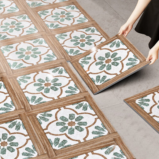 Rongcai American retro parquet floor sticker self-adhesive anti-slip waterproof and wear-resistant coffee restaurant library plastic pvc floor leather Maillard parquet 691 green field piece