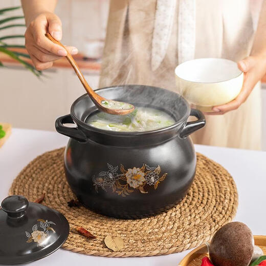 三栖虎砂锅炖锅家用燃气煲汤锅陶瓷锅土小号沙锅耐高温熬中药汤煲瓦煲罐 双色花3-5人烧坏换新 3892ml