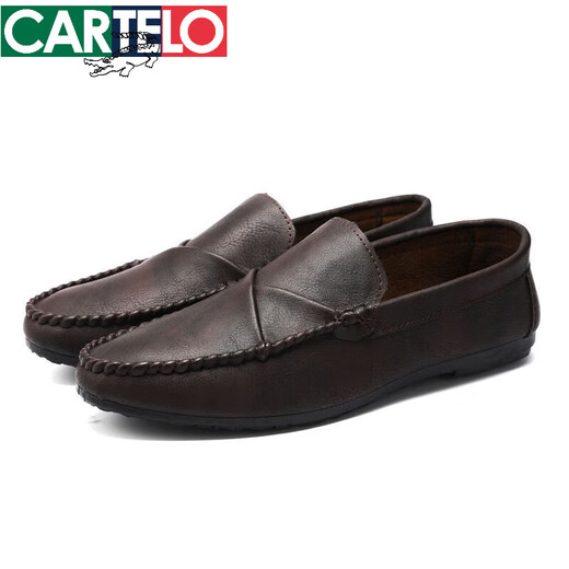 Cartelo Herren-Beanie-Schuhe koreanische Version der geschäftlichen Arbeit lässige Lederschuhe atmungsaktiv und vielseitig ohne Rutsch einstufige Herrenschuhe 2025 Spring J40-D829 Brown Special Price Brand Cut off 44 High-End
