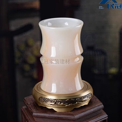 何佳功高端进口天然阿富汗玉石手工原矿笔筒石诚记天然大号毛笔摆件复古装饰礼品中国风创意个性定制 现货-竹节瓶笔筒配黄铜底座C12808