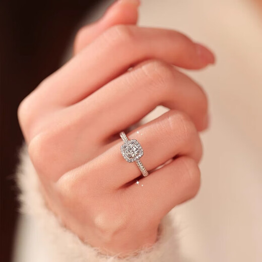 Pt950 platinum moissanite color diamond ring female princess square bag 50 points 1 carat square luxury proposal wedding closed square bag diamond ring 50 points - light luxury model default live mouth can be adjusted in size