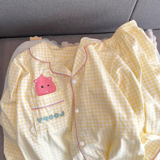 萱慕琳韩版可爱海狸露睡衣女春秋新款学生家居服三件套装夏天外穿 套l1478三件套装 M  建议80-100斤
