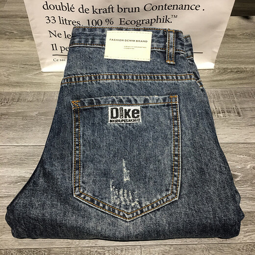 QLTQZQ pantalones cortos de mezclilla bordados hombres sueltos de lavado casual de verano 2025 mendigo rasgado de cinco puntos Azul N9902 Azules Azules de cinco puntos 28