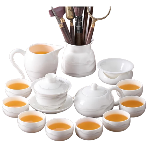 Shangyanfang Kung Fu tea set, a complete set of high-end household Dehua mutton-fat jade white porcelain teapot tea set, housewarming business gift