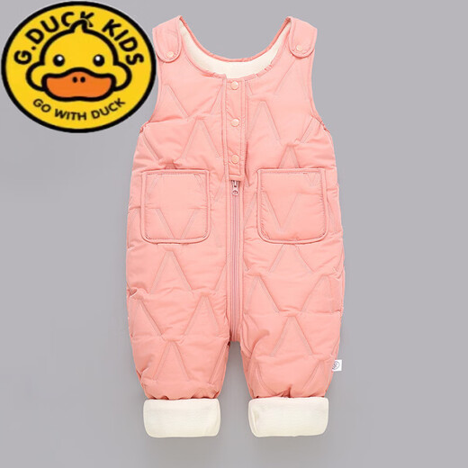 G.DUCKKIDS children's overalls for boys and girls in autumn and winter all-in-one velvet cotton pants for babies with open stalls for children and infants thickened outer pants pink velvet thickened size 90 (recommended for one and a half to two and a half years old)