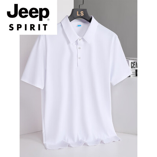 JEEP SPIRIT男士夏季冰丝大码Polo衫t恤短袖商务休闲翻领爸爸装半袖速干上衣 白色 9908款po衫 M -90-105斤左右