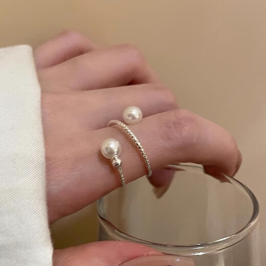 Niche high-end multi-layered pearl ring for women simple plain ring opening adjustable index finger ring 1 ring