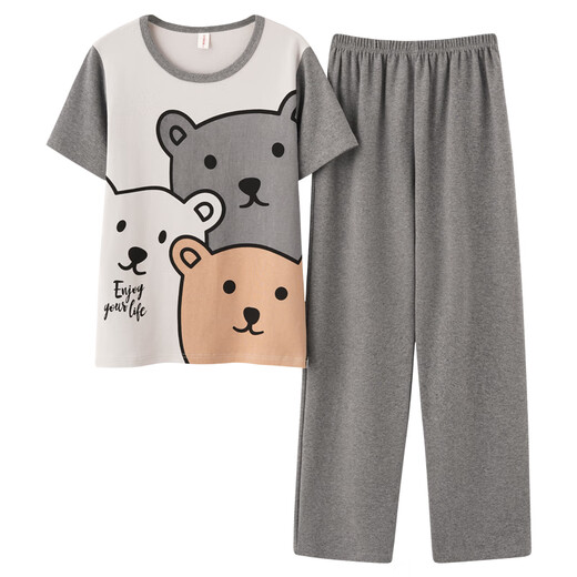 Yalu pareja de dos set pijamas verano algodón puro pantalones de manga corta hombres dibujos animados lindos estilo casual de estilo casual para mujeres 3519 pantalones de manga corta de chinchilla blanca