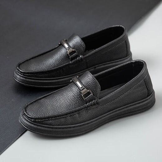 YRC Yierkang 2025 Été Génétique Cuir Cuir Casual Men's Chaussures British Style Chaussures en cuir décontracté Les gens paresseux Kick Hands 9903 Black 43