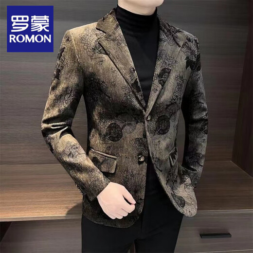 ROMON (ROMON) light luxury flower suit jacket men's trendy autumn new men's high-end handsome single suit men's casual suit M 90-110Jin [Jin equals 0.5 kg]