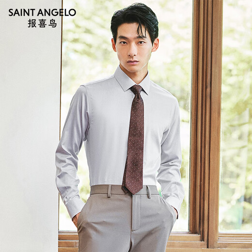 Angel Bird formal shirt men's high count no ironing autumn style men's business formal pure cotton commuting long-sleeved shirt men's moon shadow gray 41 (175/96)
