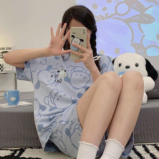 慕枫晴夏季睡衣女短袖短裤套装卡通薄胖MM加大码宽松可外穿睡衣 694卡皮巴拉+698粉小熊 M 【建议80-98斤】