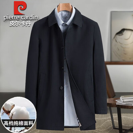 Pierre Cardin 2025 Spring and Autumn New Business Men's 100% Cotton Windbreaker Mid-Length Casual Dad Wear High-end Large Size Jacket Khaki Authentic + 100% Cotton Fabric 2XL 185