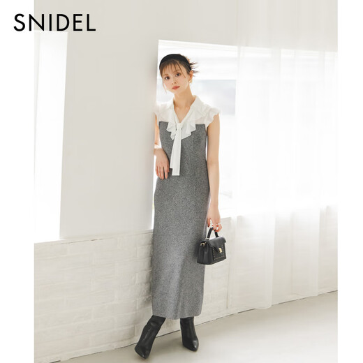 Snidel2025 Automne et hiver Nouveau produit Tempérament Collier de feuilles Lotus Small Fly Sleeve Bo Spiet Robe Swno254193 Grey One Size (F)