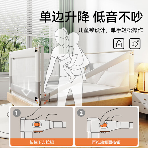 M-CASTLE bed fence baby bed guardrail baby bedside anti-fall bed guardrail three-sided splicing anti-pinch anti-fall bed guardrail Moonlight white single-sided installation 2.0 meters