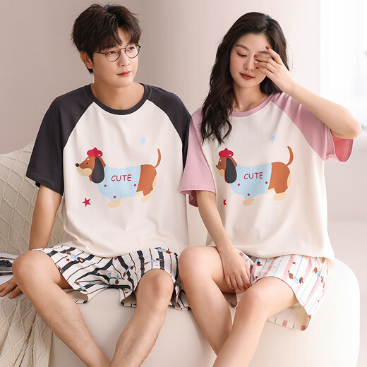 Langsha [cadeau chinois de la Saint-Valentin] Couple de pyjamas pour femmes Coton Pure d'été 2025 Nouveau court métrage de manches courtes Men's Men's Cartoon 844 Men L