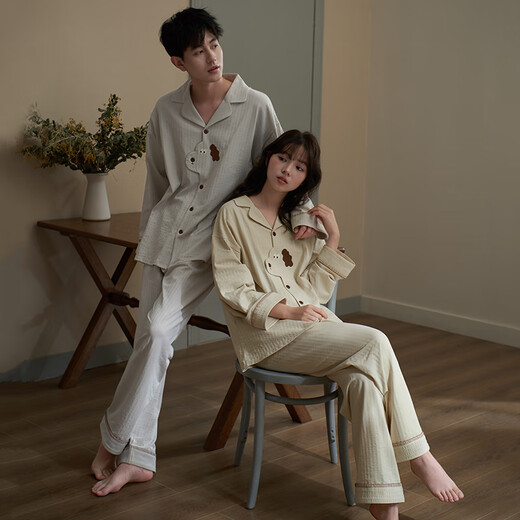 Princess Mark Spring and Autumn Couple Pajamas 2025 Super Hot Cartoon Puppy Long Sleeve Long Pants Boys and Girls Pure Cotton Home Clothing HZ2912-Puppy Shape Couple Women's Style L