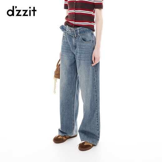 Dzzit Jeans 2025 Autumn Nuevo estilo de mezclilla con pantalones de pierna ancha para mujeres 3J3R8121s Blue XS