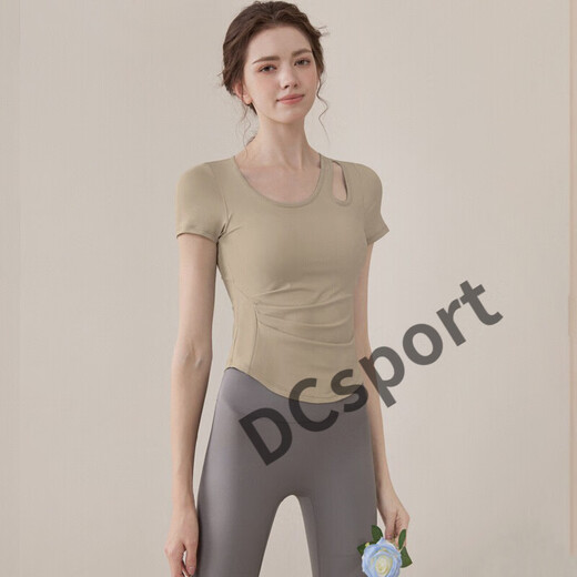 Yoga clothes for women 2025 new short-sleeved slim sports tops Pilates training clothes fitness clothes set brown top fixed chest pad S S one size fits all