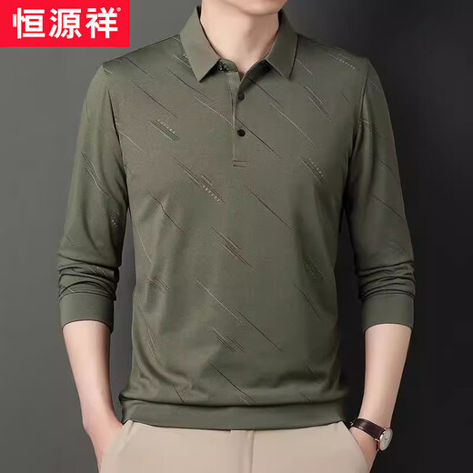 恒源祥秋季冰丝男士T恤长袖2025新款中年休闲男装薄款爸爸T恤衫 829藏青 XL 52/175