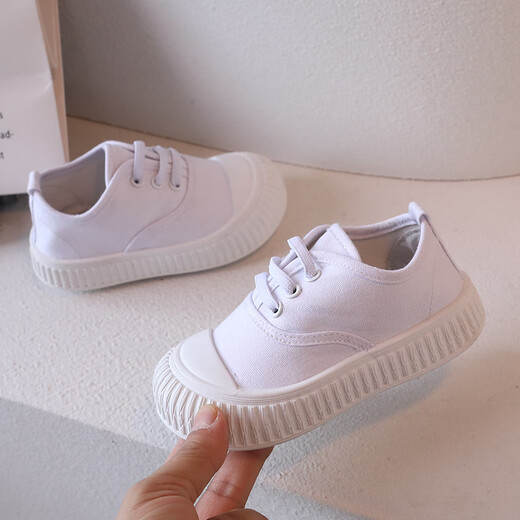 Zi Jiafu small white shoes children's white shoes kindergarten school performance white shoes boys and girls sports games canvas shoes performance shoes D003 white 29 inner length 18.5cm