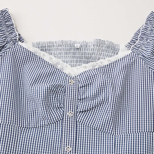IEF/AIYIFU 2025 Sommer Neue koreanische Version rein und stilvolles Plaid -Design Slim und vielseitige Körperjacke Blau und weiße Plaid L.