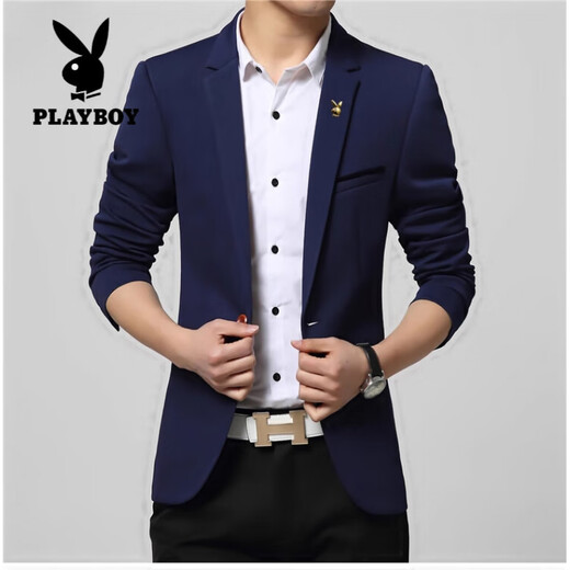 Playboy (PLAYBOY) casual suit men's Korean version slim small suit youth trendy spring and autumn thin coat business casual top navy blue 4XL 160-175