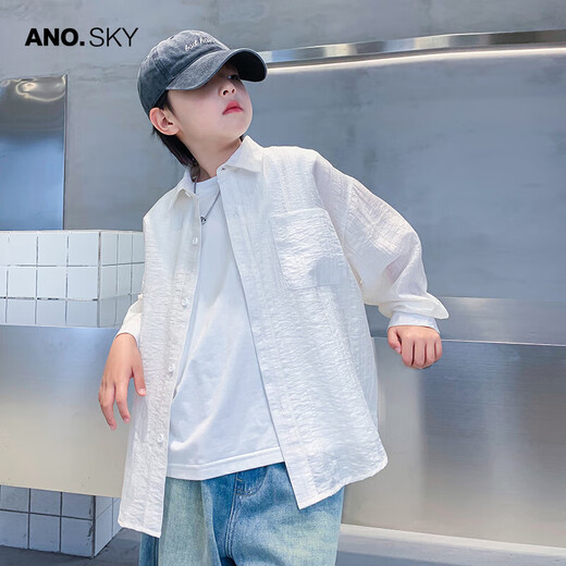 ANOTHER SKY brand authentic boys summer white long-sleeved sun protection shirt 2025 new children's light and breathable skin clothing trend white 140 cm