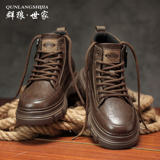 Pack of Wolves Saga Martin boots men's 2025 new autumn and winter genuine leather men's boots thick-soled high-top work boots men's shoes mid-cut sneakers