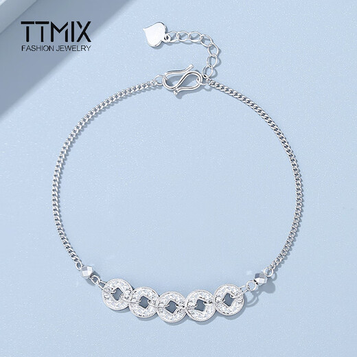 TTMIX Shiny Crushed Ice Five Emperors Money pt950 Platinum Bracelet New Chinese Style Platinum Bracelet Birthday Gift 6.52g 16+2cm