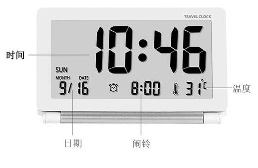 Ouoety minimalistische Schüler Ultra-dünn Flip Travel Takt LCD Elektronischer Wecker Thermometer Falten Sie Stille tragbare Uhr 9905 Weißes Datum gleiche Bildschirm (Magnetic + Wandhang + Sit