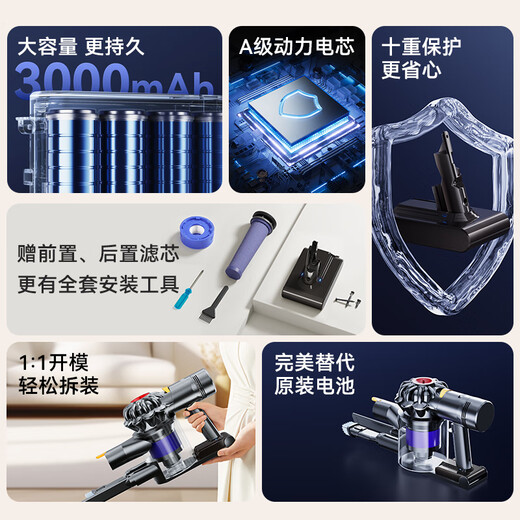Jingjing Tokyo vacuum cleaner battery is suitable for Dyson V8 rechargeable lithium battery Fluffy/Absolute/Animal Pro/PM8.SV10, etc. 3000mAh