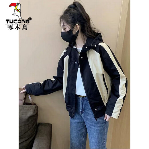 啄木鸟（TUCANO）冲锋衣外套女2025春秋新款时尚宽松休闲小个子百搭夹棉夹克上衣 米白色 【款】 常规 L