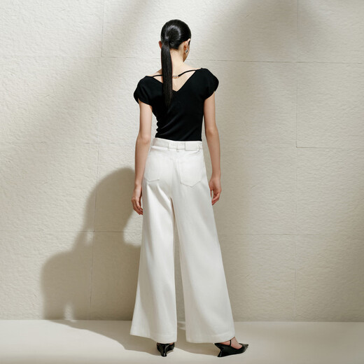 
Ainos Essi [same style in the mall] 2025 summer new product Laiser jeans high waist wide-leg pants women 40533284 white L