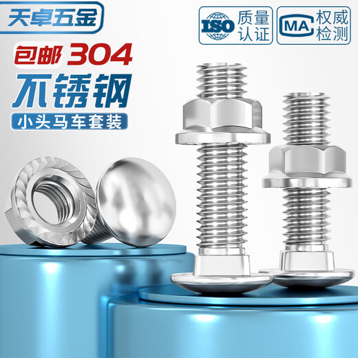 Tianzhuo Hardware 304 stainless steel bridge screw carriage bolt nut semi-round head square neck flat head shelf M6M8M10M12mm M8*25 5 sets 304