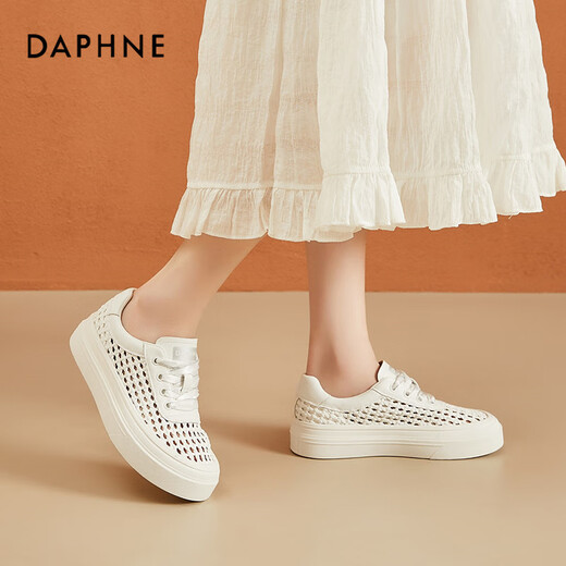 Daphne zapatos de tablero transpirable para mujeres, suela, hueca, huecos, zapatos blancos tejidos bajos en el cordón bajo cómodos zapatos casuales de deportes 37 37