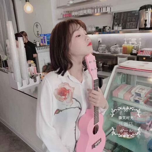 Ibanez婴儿粉色樱花琴尤克里里乌克丽丽初学者入门女可弹小吉他摆饰 粉色+拨片+替换弦+教程+背包 21英寸