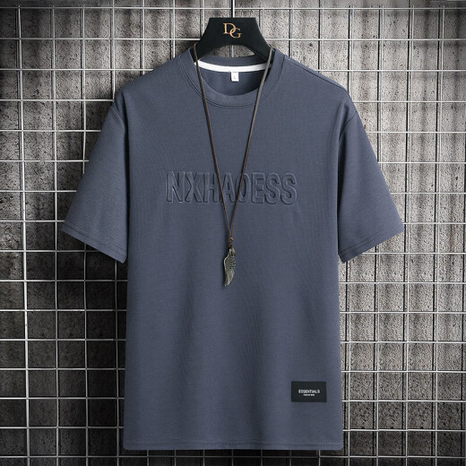 袋鼠（DAISHU）字母印花短袖T恤男夏季潮牌钢印华夫格半袖上衣服宽松冰丝体恤男t 10622-829军绿 XL 约130~150斤可穿