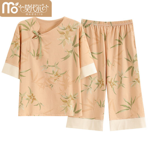 
Modal summer new women's short-sleeved pajamas set cotton new Chinese style thin home clothes can be worn outside for cropped pants summer LZY9901 2XL (recommended 130-145 Jin [Jin equals 0.5 kg])