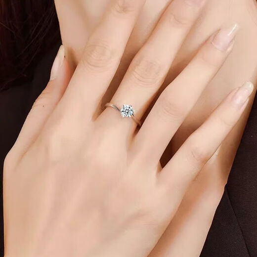 KZD Old Phoenix Pure Silver 9999 Simulated Snowflake Diamond Ring Six Claws Sterling Silver Ring Women's Moissanite High Carbon Diamond Engagement Engraving 60 Points Diamond Old Fengxiang Same Style Closed No. 16 ((Inner Ring Synchronous Counter Engraving)