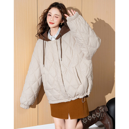 TonLion 2025 autumn and winter women's knitted contrasting color hooded short cotton coat