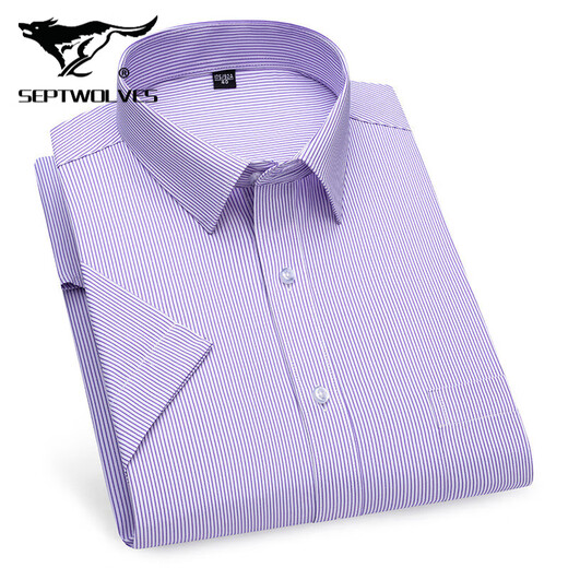 Siete Wolfs 2025 Camisa de manga corta para hombres de mediana edad de verano para ropa profesional de negocios sin planchar camisa de alta gama de hombres de algodón DX6623 38