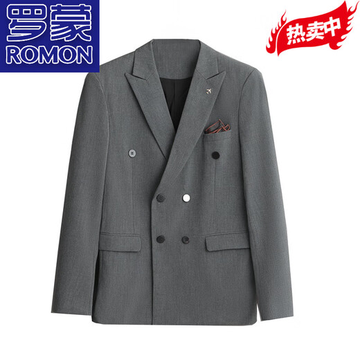 ROMON high-end double-breasted suit men's business formal high-end suit groom wedding dress slim jacket black double-breasted suit + vest + trousers with shirt XL 123-134Jin Jin equals 0.5 kg to wear