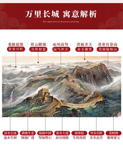 客厅挂画沙发背景墙壁画万里长城国画办公室装饰字画靠山图山水画 CT686[事业长虹] (95客户选)已装裱[有机玻璃+防3